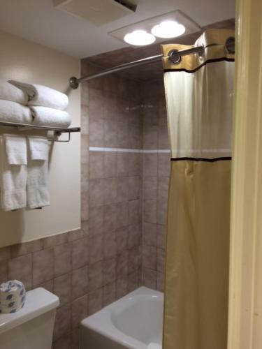 a bathroom with a shower with a toilet and a sink at Pirate's Cove Resort and Marina - Stuart in Stuart