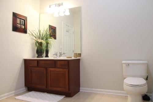 a bathroom with a toilet and a sink with a mirror at Viz Cay Apartment 202 in Orlando