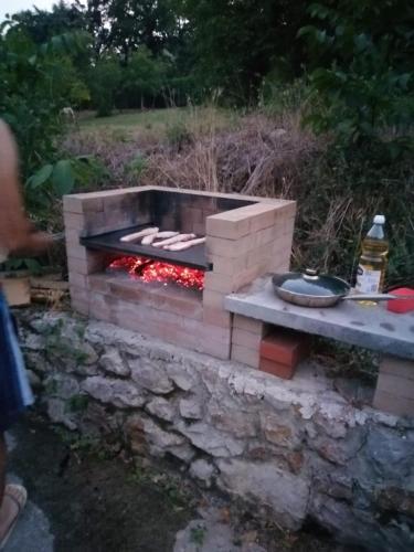 a brick barbecue with a fire pit in a field at Tenuta de Maffutiis in Polla
