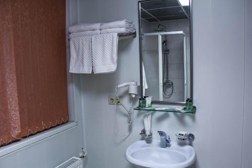 a bathroom with a sink and a mirror at Sokolniki Hotel in Moscow