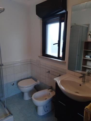 a bathroom with a toilet and a sink and a mirror at Galatro Terme House in Galatro