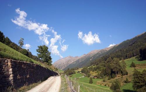 a dirt road through a valley in the mountains at Pritscheshof Ferienwohnung Terrasse in Malles Venosta