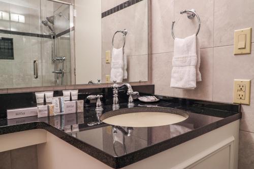 a bathroom with a sink and a shower at The Grand Resort in Howland Corners