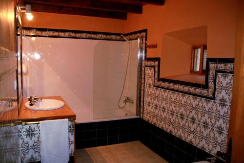 y baño con ducha y lavamanos. en Casa del Recaudador, en Quintanilla de Onsoña