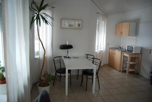 a kitchen and a table and chairs in a room at Ferienwohnungen Schäfer in Obersulm