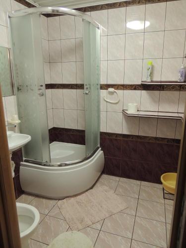 un bagno con doccia in vetro e WC di VillaMaria a Danzica
