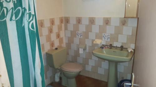 La salle de bains est pourvue de toilettes et d'un lavabo. dans l'établissement Villa la colliniere, à La Trinité