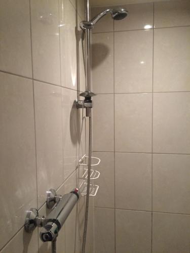 a shower with a shower head in a bathroom at La Boulangerie in Romagny