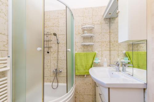 łazienka z prysznicem i umywalką w obiekcie Apartments Krc w mieście Pinezići