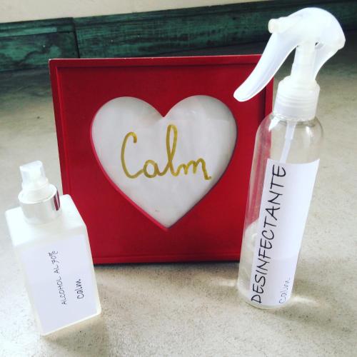 a red box with a heart and a bottle of soap at Calm in Carmelo