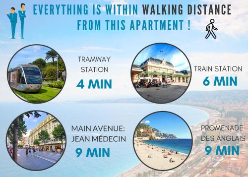 un collage de quatre photos d'une plage dans l'établissement Nestor&Jeeves - BEETHOVEN - Central - Residential area, à Nice