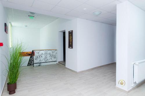 a white room with a plant and a door at Antari in Slatina