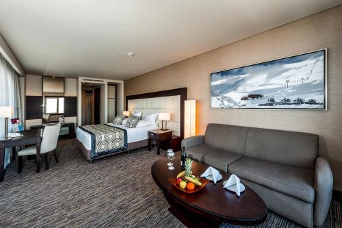 a hotel room with a couch and a bed at Sway Hotels in Erzurum