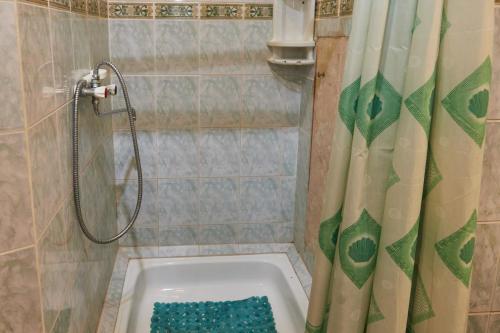 コロリョフにあるKorolev Hotelのバスルーム(シャワー、バスタブ、シャワーカーテン付)が備わります。