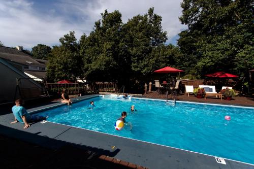 een groep mensen die zwemmen in een zwembad bij Clay Corner Inn in Blacksburg