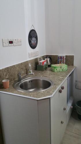 a kitchen counter with a sink in a room at Magdalene's City House Inn in Larnaka