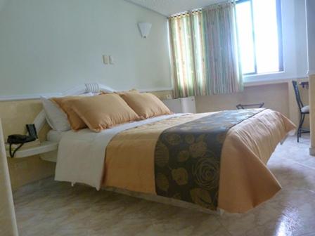 a bedroom with a large bed and a window at Hotel San Nicolas in Bucaramanga