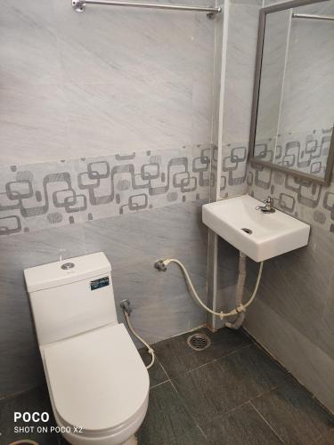 a bathroom with a toilet and a sink at Sushmika Resorts Inn in Yercaud