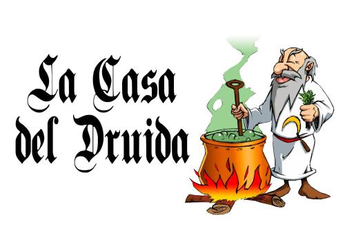 a cartoon man is cooking in a pot with a fire at La Casa del Druida II in Málaga