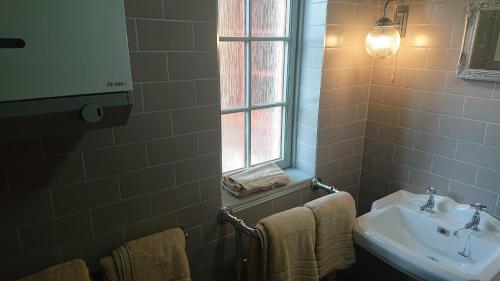 a bathroom with a sink and a window at Orchard Apartment in Edinburgh