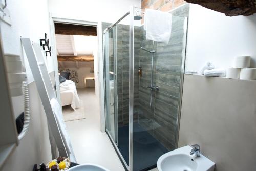 a bathroom with a shower and a sink at Luna Sul Tetto in Carpi