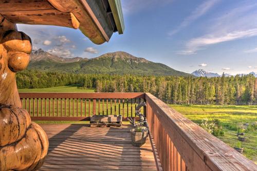 a wooden deck with a view of a mountain at Legacy Mountain Lodge on 40-Acre Ranch with Views! in Palmer