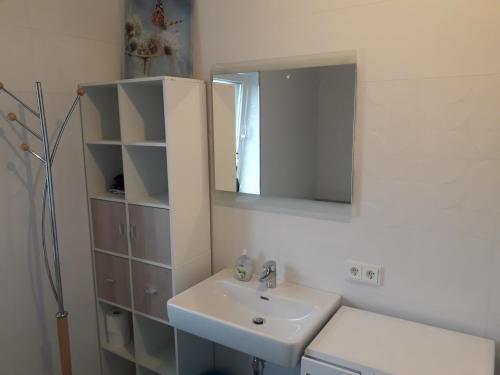 a bathroom with a sink and a mirror at APARTMENT Top1, 2 Schlafzimmer 3 Betten BESTROOMS eU in Steyr