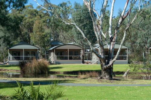 a house with a tree in the foreground at Tasman Holiday Parks - Moama on the Murray in Moama