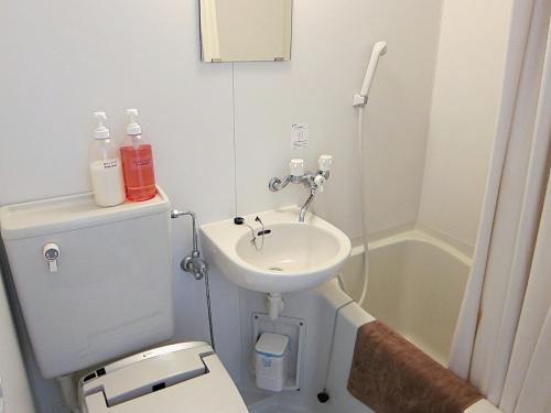 a small bathroom with a sink and a toilet at ホテル中央セレーネ Hotel CHUO SELENE in Osaka