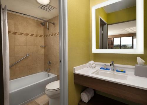 a bathroom with a sink and a toilet and a mirror at Holiday Inn Express at Monterey Bay by IHG in Seaside
