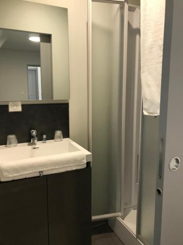 La salle de bains est pourvue d'un lavabo et d'une douche. dans l'établissement La Bonne Franquette, à Noizay