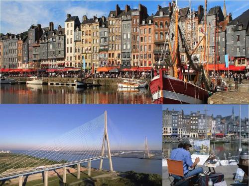 a collage of two pictures of a city with buildings at Le Havre de Paix 8 , Les Hauts de Honfleur, Piscine, WIFI et Parking gratuits in Équemauville