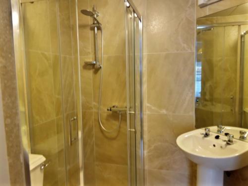 a bathroom with a shower and a sink at The Anchorage Guest House in Waterford