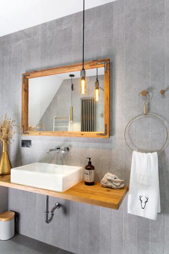 a bathroom with a sink and a mirror at Green Deer Premium in Zakopane