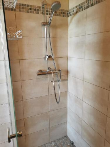 une douche avec pommeau de douche dans une salle de bain dans l'établissement Appart 