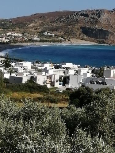 a group of white houses on a hill next to the water at Eleonas in Plakias