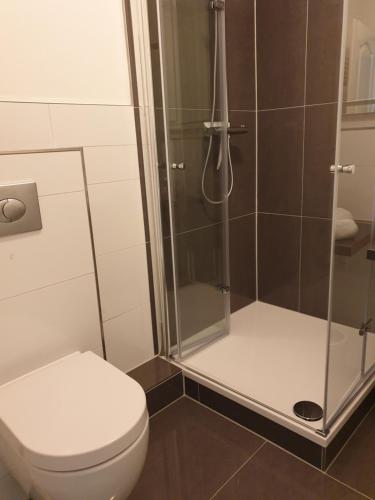 a bathroom with a toilet and a shower at Deine Auszeit in Kiel