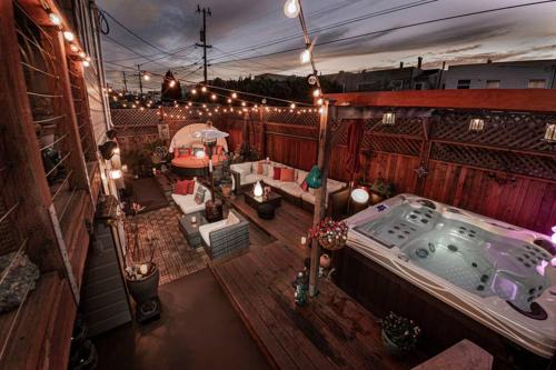 an overhead view of a deck with a hot tub at Martonys Zen Garden in San Francisco