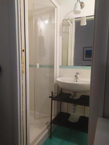 een badkamer met een wastafel en een douche bij Casa Pollio in Meta