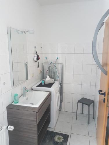 y baño con lavabo y espejo. en Zur Alten Oberförsterei en Benneckenstein