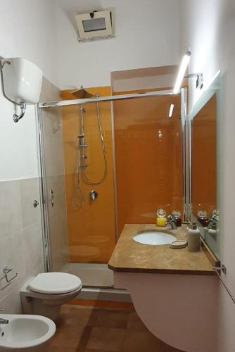 a bathroom with a shower and a toilet and a sink at Casa Castagna in Caserta