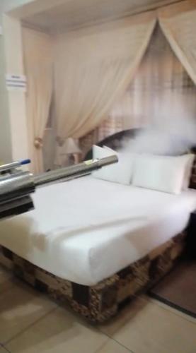 a white bed in a room with a canopy at Lenasia Guest Lodge in Lenasia