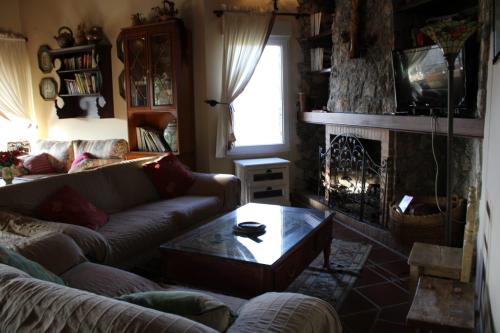 a living room with a couch and a fireplace at Casa Rural Rincon de la Vega in Los Cortos