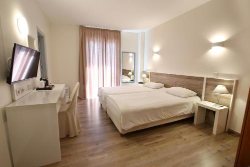 a hotel room with a bed and a television at Centrum Hotel - City Center in Nicosia