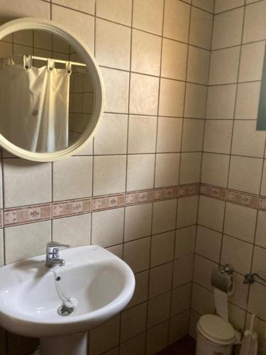 a bathroom with a sink and a mirror and a toilet at Casas Rurales Amparo Las Hayas in Valle Gran Rey