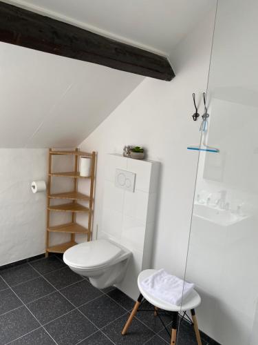 a white bathroom with a toilet and a sink at Authentic Stays - 4p-apartment in Eijsden