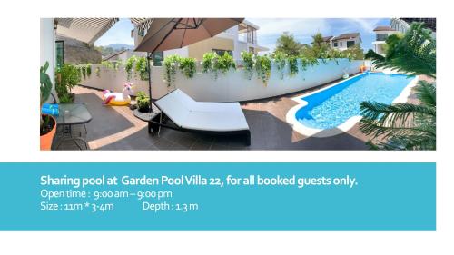 a flyer for a swimming pool in a villa at HUPO Guest Room in Batu Ferringhi