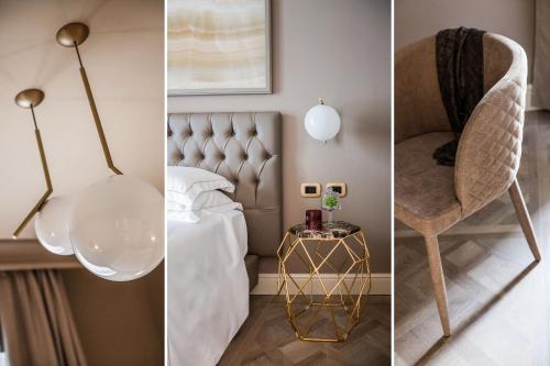 three different views of a bedroom with a chair at Hotel Savoia in Alassio