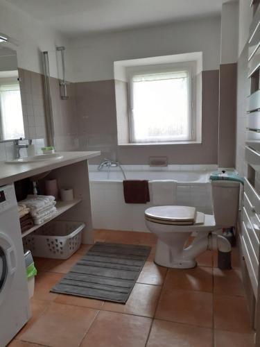奧爾貝的住宿－NORDIQUES DE LA WELCHE，浴室配有卫生间、浴缸和水槽。