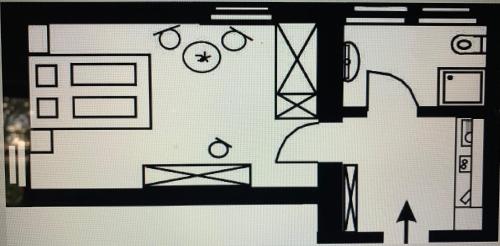 a drawing of a floor plan of a house at 28 qm Apartments am Rosengarten in Bad Elster